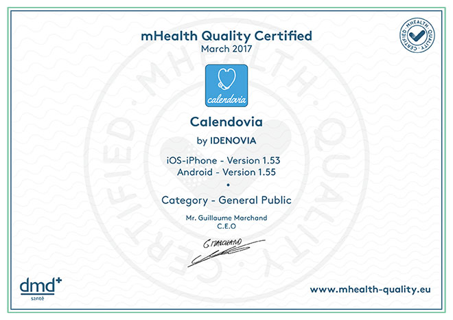 Certificat mHealth Quality Calendovia
